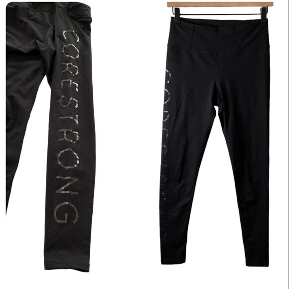 Manduka Core Strong Script Black Yoga High Waist Leggings Full Length Pocket - Picture 1 of 14